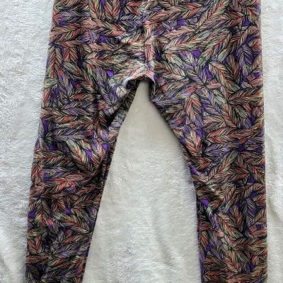 Womens LuLaRoe Leggings Tall and Curvy High Rise Stretch Feather Purple Yellow